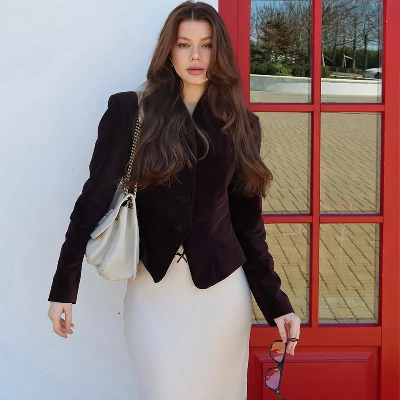 The Amorette Jacket – Tailored V-Neck Jacket with Defined Waist