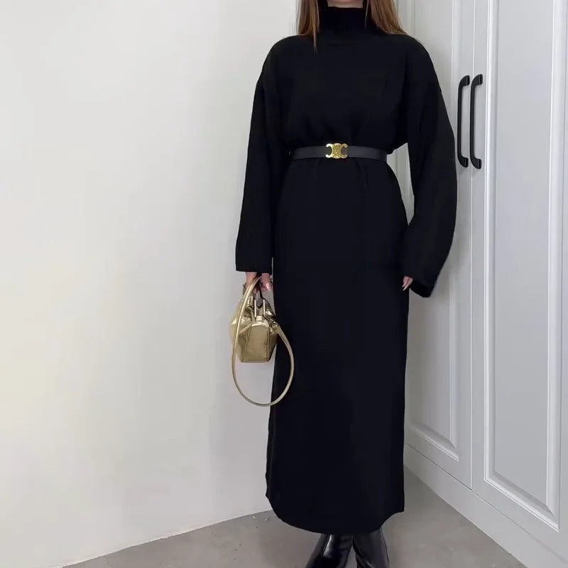 Long Knit Dress with Gentle Hug Silhouette