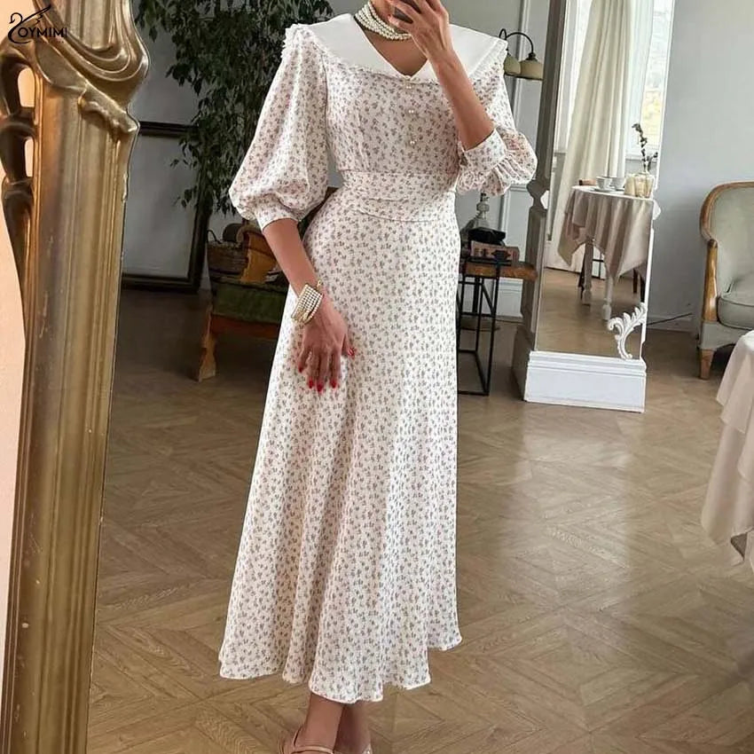 The Clarisse Dress –Feminine Lace-Up Print Dress