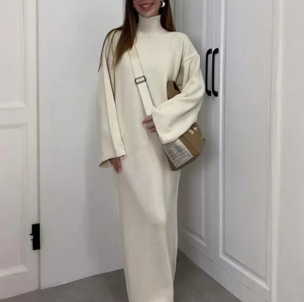 Long Knit Dress with Gentle Hug Silhouette