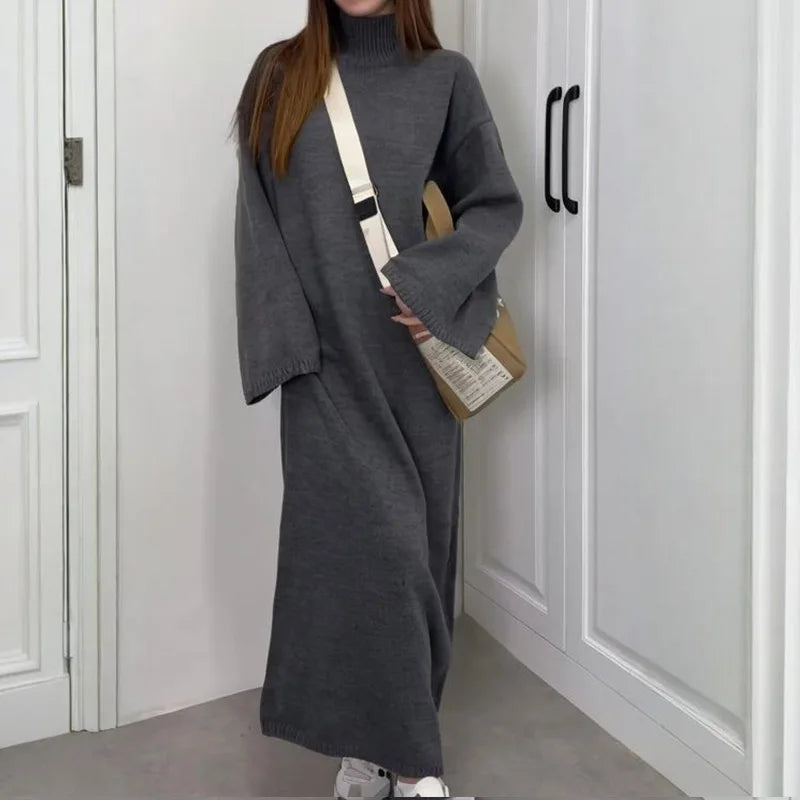 Long Knit Dress with Gentle Hug Silhouette