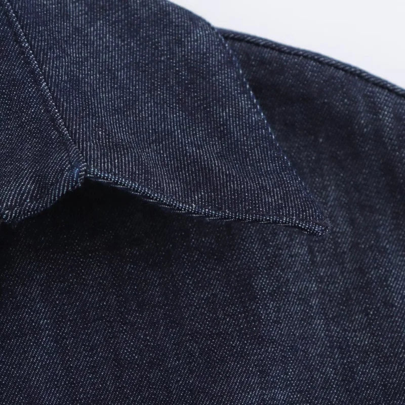 The Evette Ruched Denim Midi in Navy
