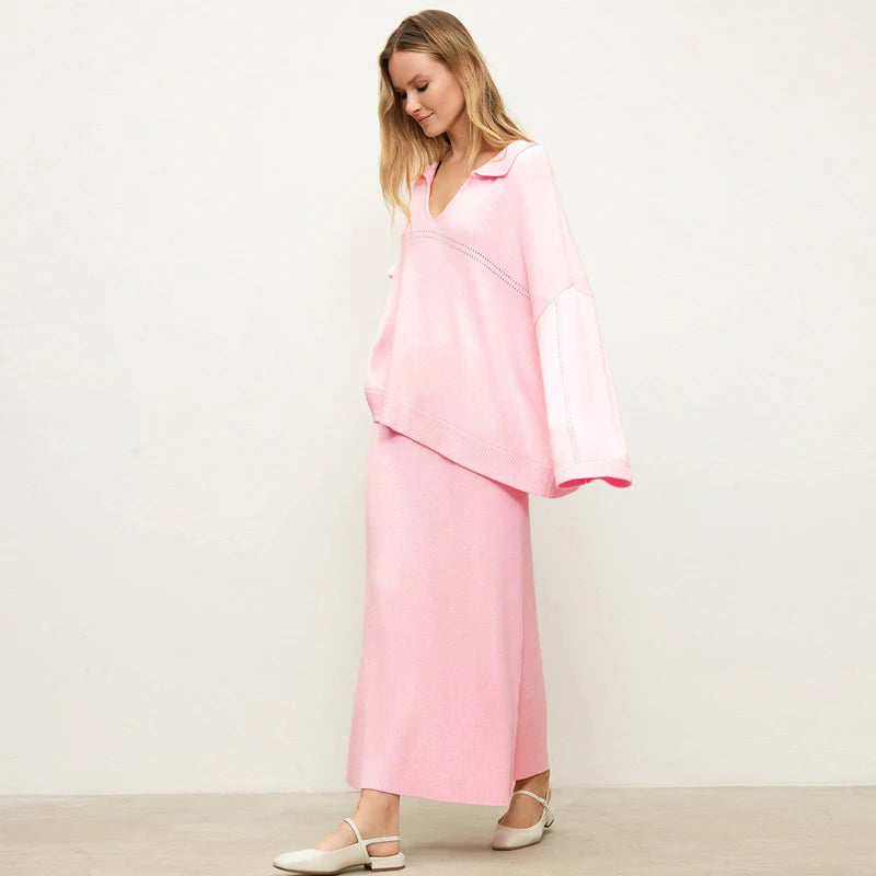 The Maelis Ensemble – Flowing Knit Top & Maxi Skirt