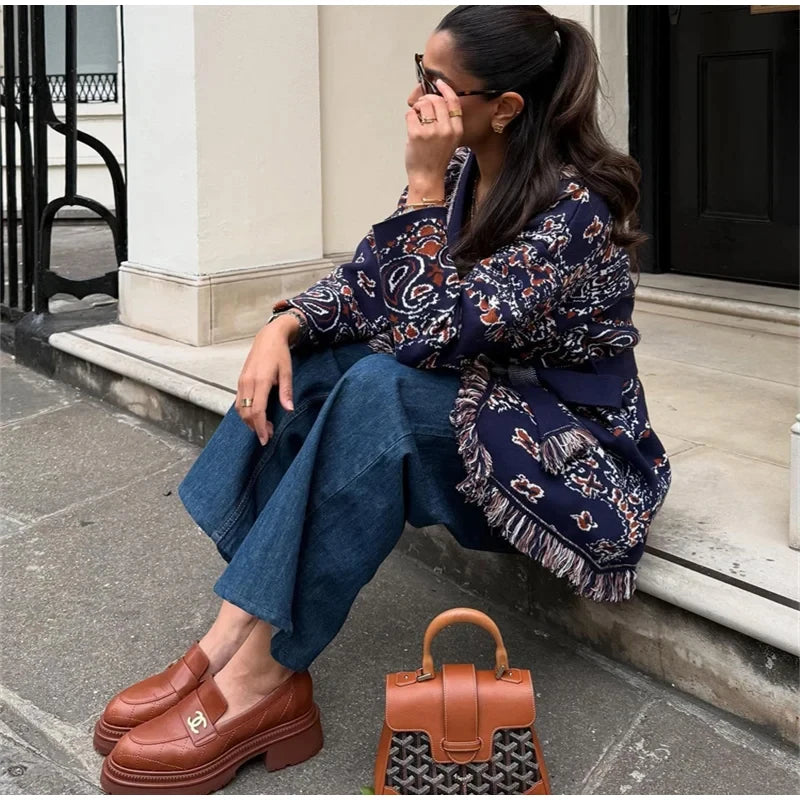 The Seralyn Cardigan – Vintage Pattern Knit with Lace-Up Front