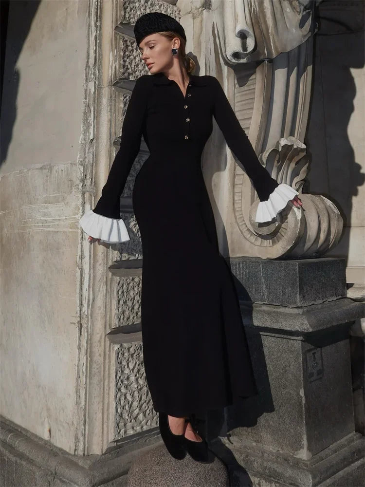 Evandra Contrast Collar Maxi Dress