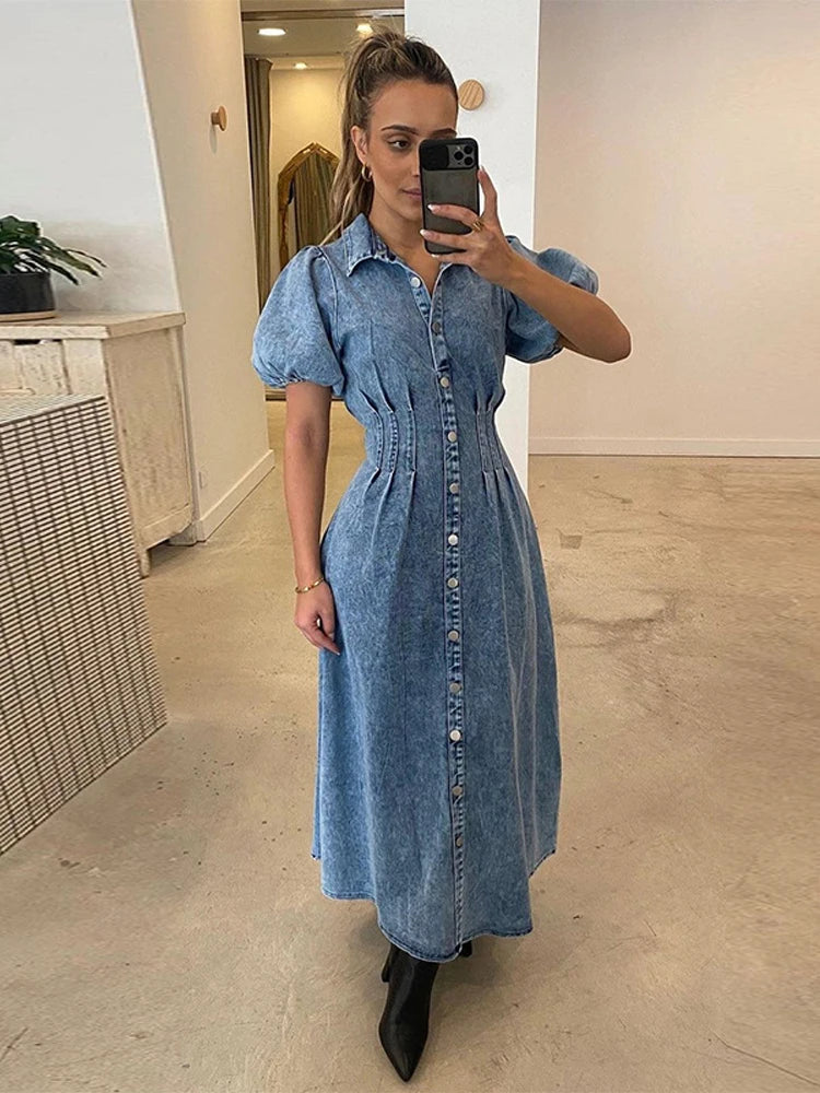 Marlowe Bubble Sleeve Denim Dress