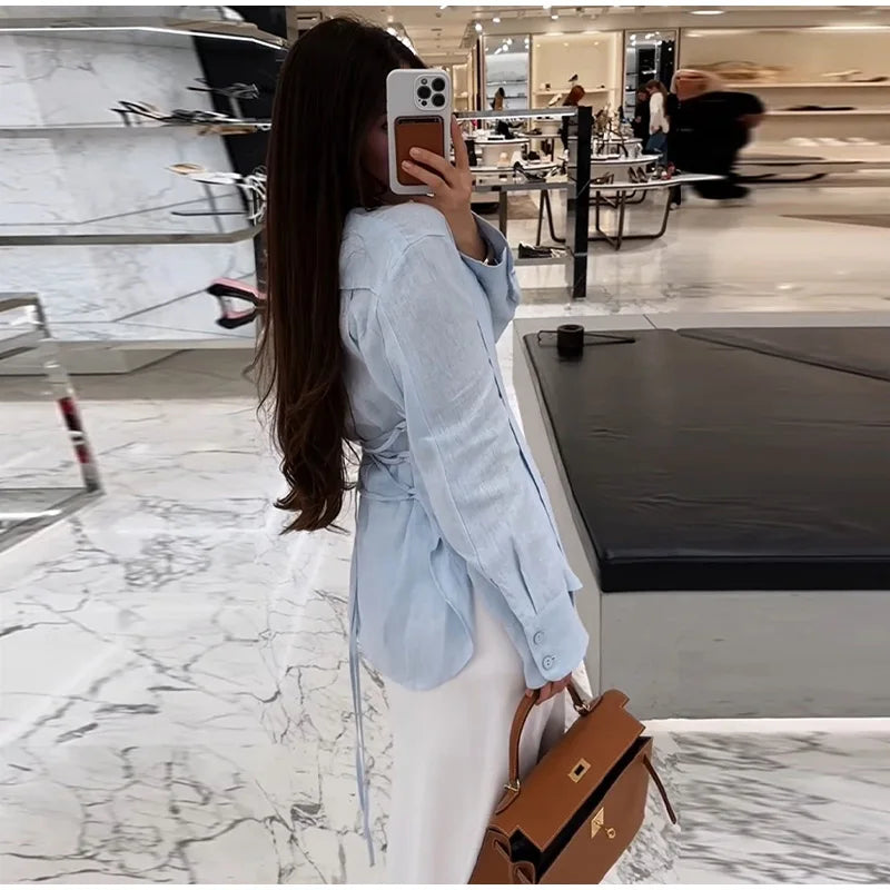 The Sabine Perspective Lace-Tie Blouse
