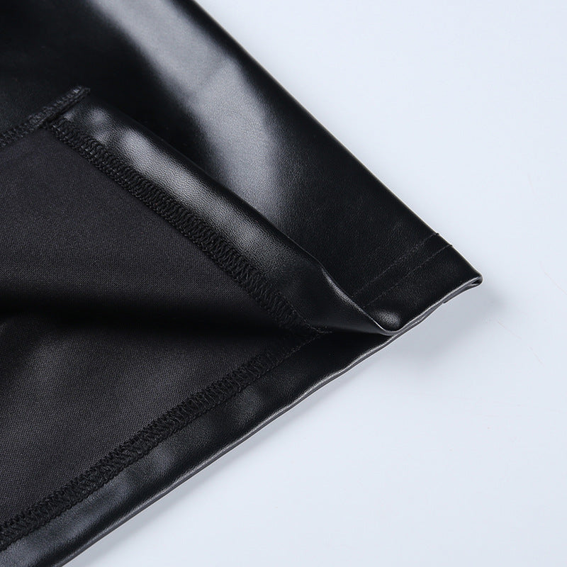 Sculpted High-Waist PU Leather Midi