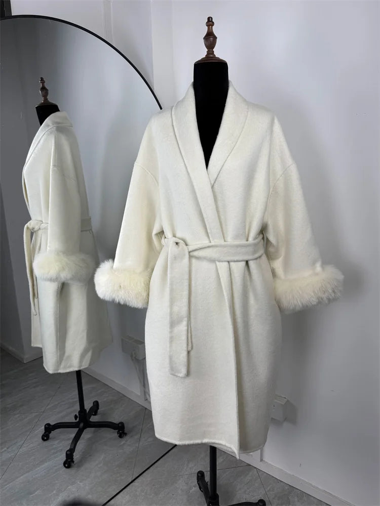 The Anastelle Fox Trim Wool Overcoat