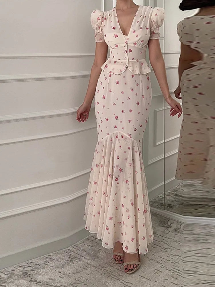 The Oriane Set – Ruffled Shirt & Long Mermaid Skirt