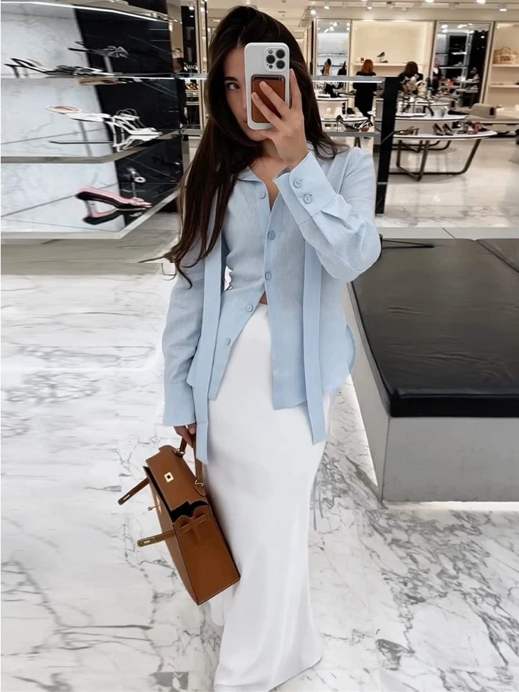 The Sabine Perspective Lace-Tie Blouse