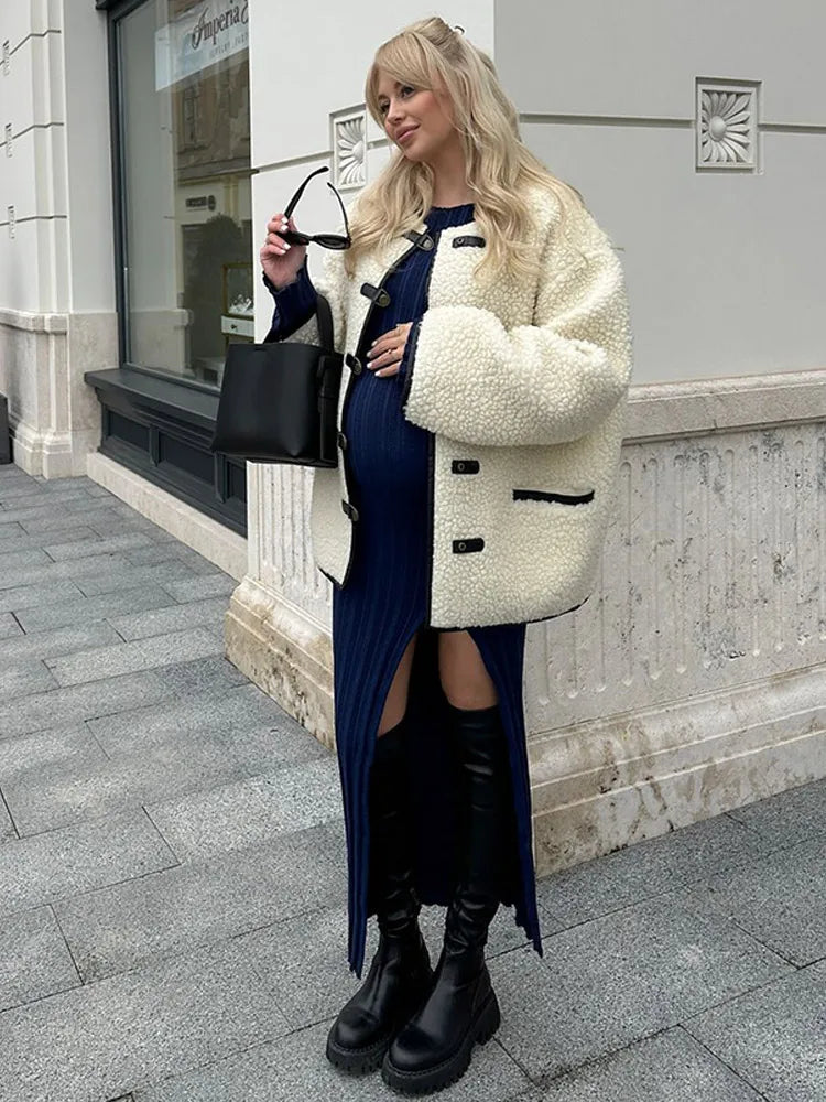 Cozy Contrast Wool Blend Coat