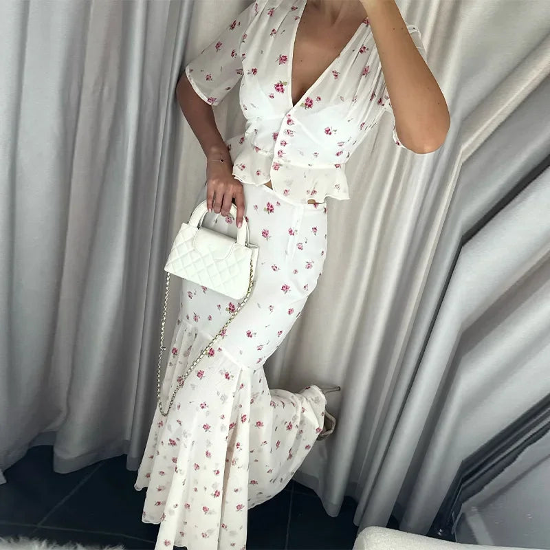 The Oriane Set – Ruffled Shirt & Long Mermaid Skirt