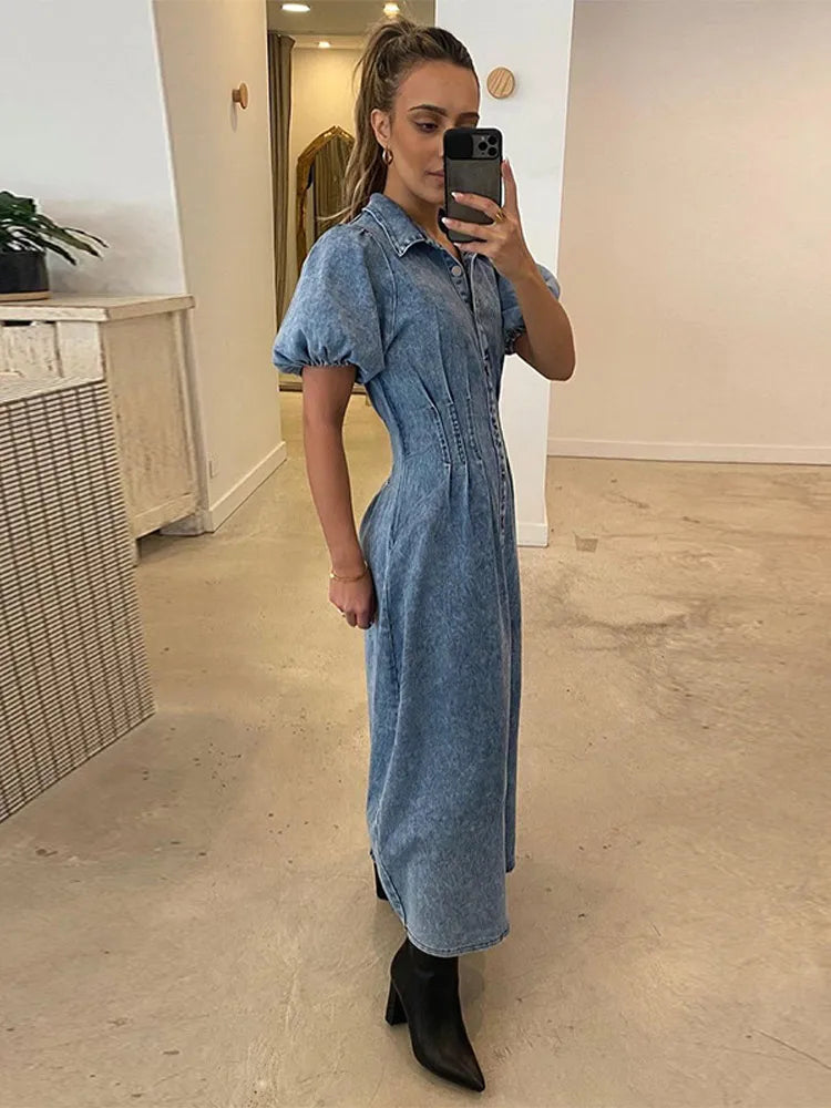 Marlowe Bubble Sleeve Denim Dress