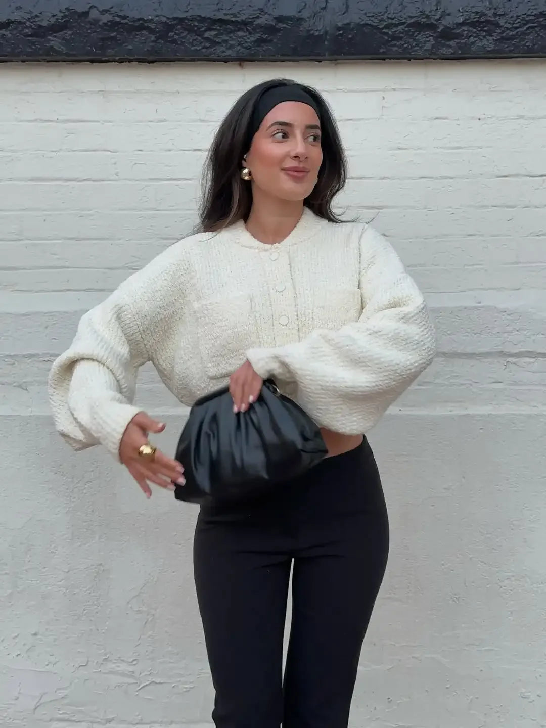 The Rhiannon Button-Up Cardigan – Quilted Knit Cardigan in Elegant Winter Ivory