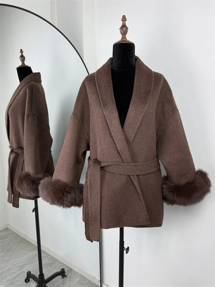The Anastelle Fox Trim Wool Overcoat