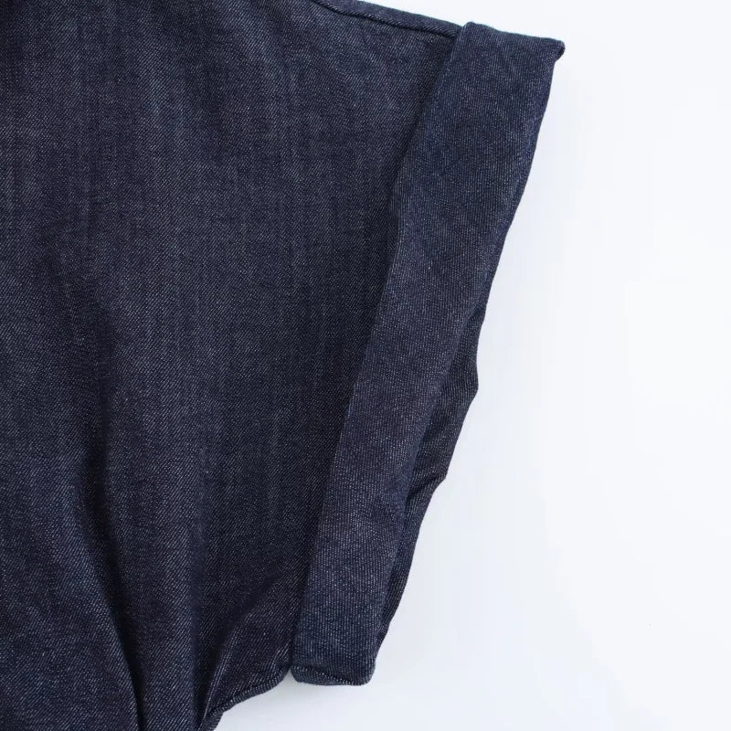 The Evette Ruched Denim Midi in Navy