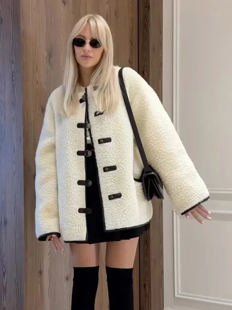Cozy Contrast Wool Blend Coat