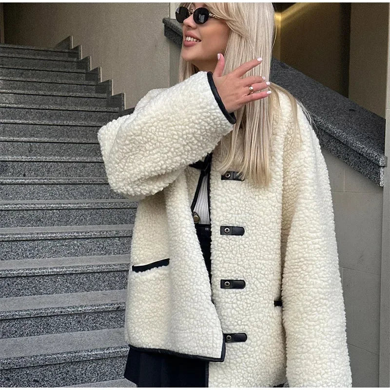 Cozy Contrast Wool Blend Coat