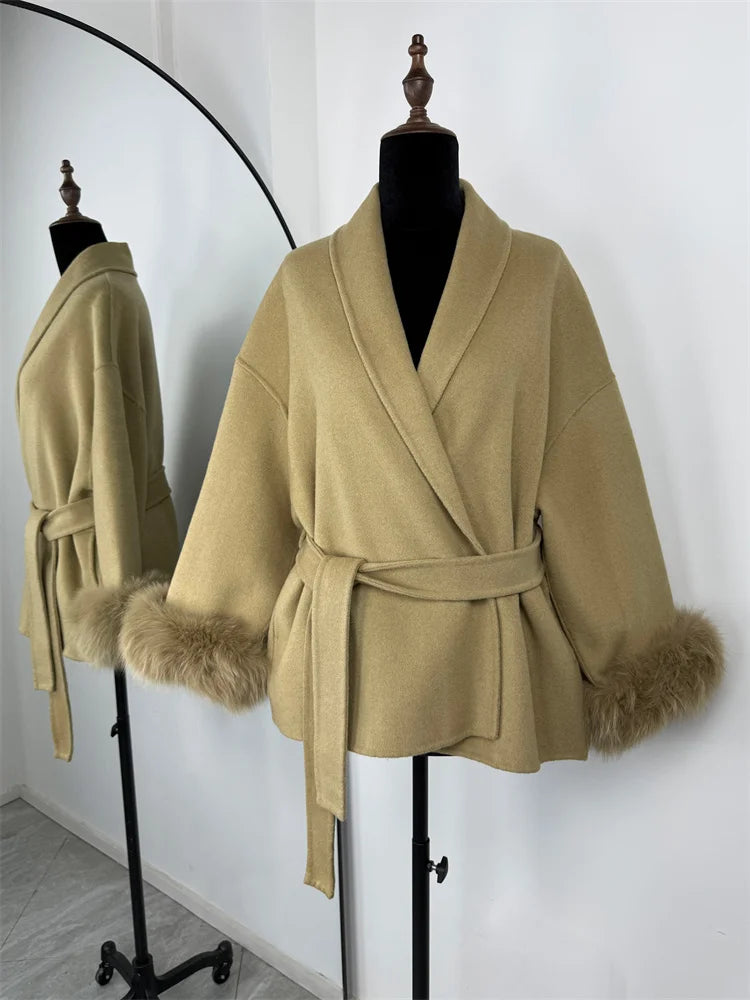 The Anastelle Fox Trim Wool Overcoat