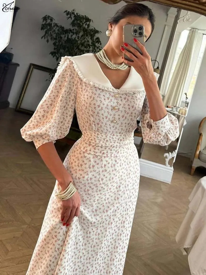 The Clarisse Dress –Feminine Lace-Up Print Dress