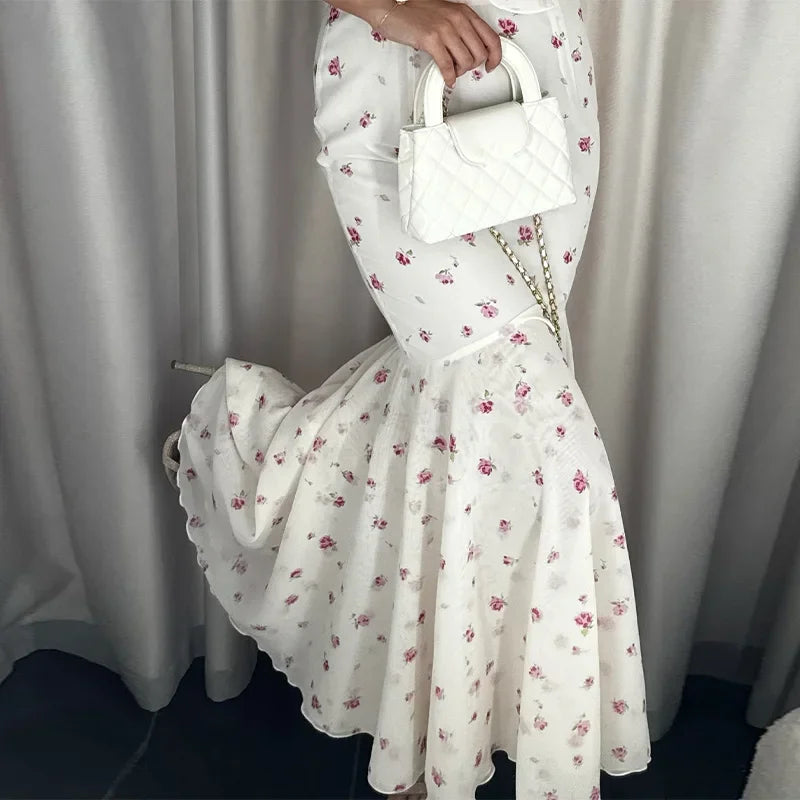 The Oriane Set – Ruffled Shirt & Long Mermaid Skirt
