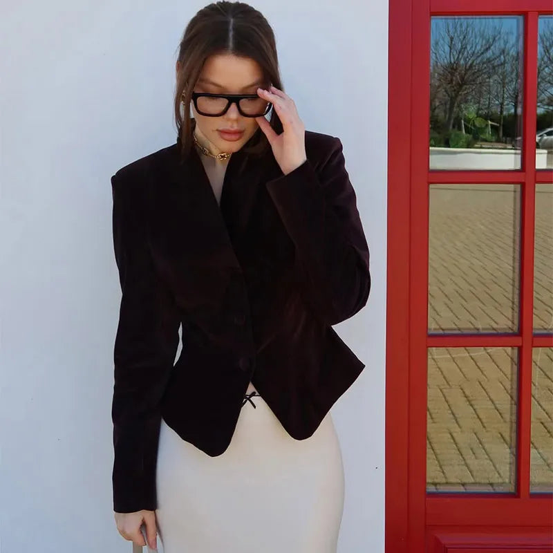 The Amorette Jacket – Tailored V-Neck Jacket with Defined Waist