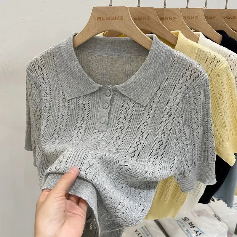 The Maelis Knit Top – Hollowed Knit Polo