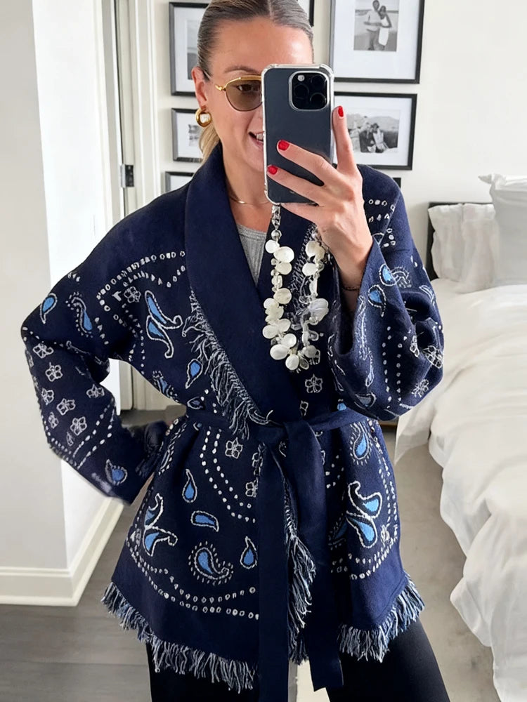 Pattern Knit with Lace-Up Front