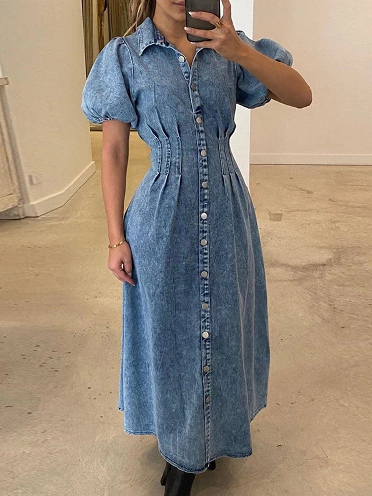 Marlowe Bubble Sleeve Denim Dress