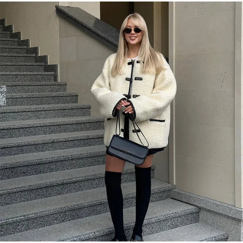 Cozy Contrast Wool Blend Coat