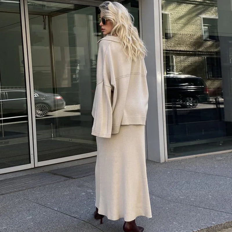 The Maelis Ensemble – Flowing Knit Top & Maxi Skirt