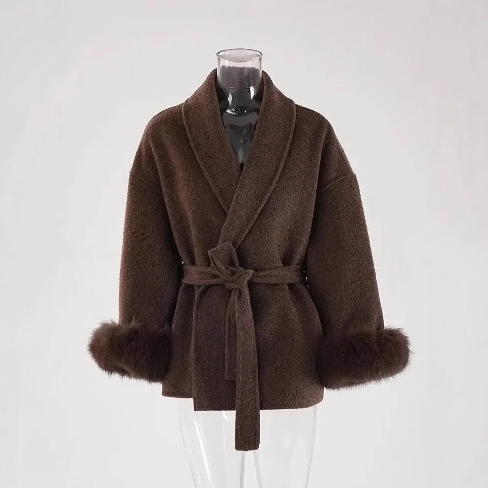The Anastelle Fox Trim Wool Overcoat