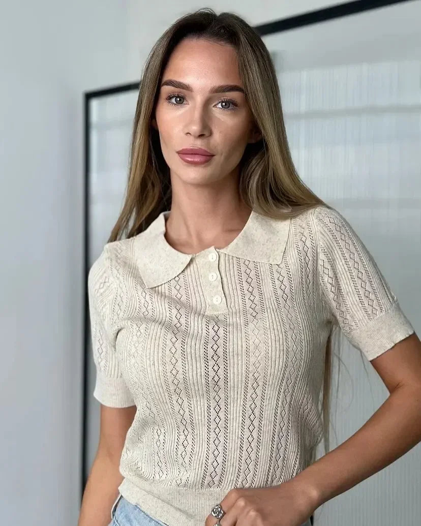 The Maelis Knit Top – Hollowed Knit Polo