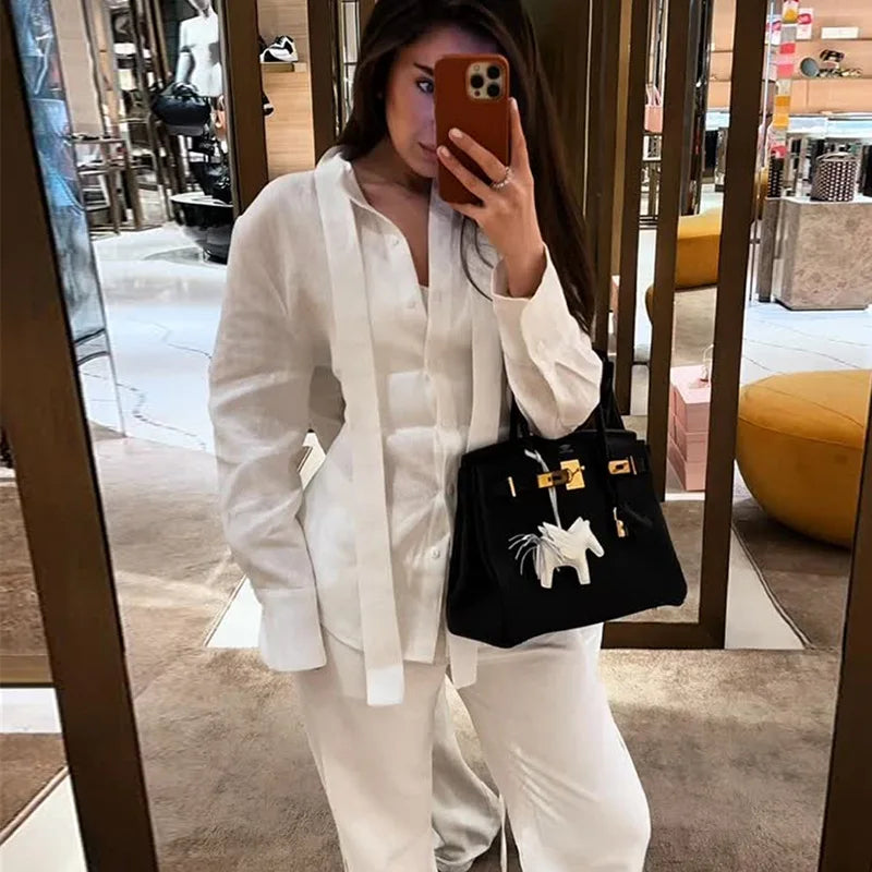 The Sabine Perspective Lace-Tie Blouse