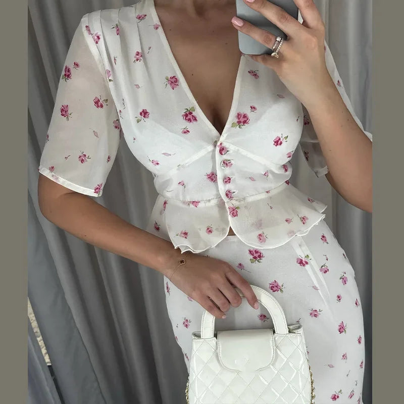The Oriane Set – Ruffled Shirt & Long Mermaid Skirt