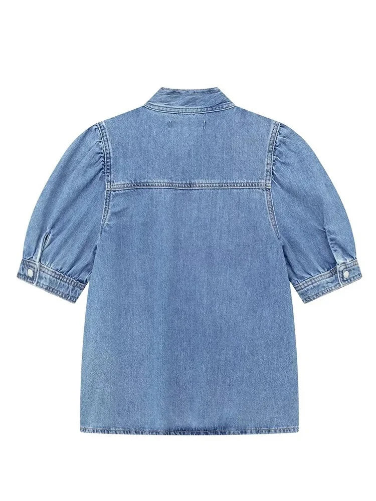The Amelot Set – Bow-Tie Denim Shirt & Halter Skirt Co-Ord