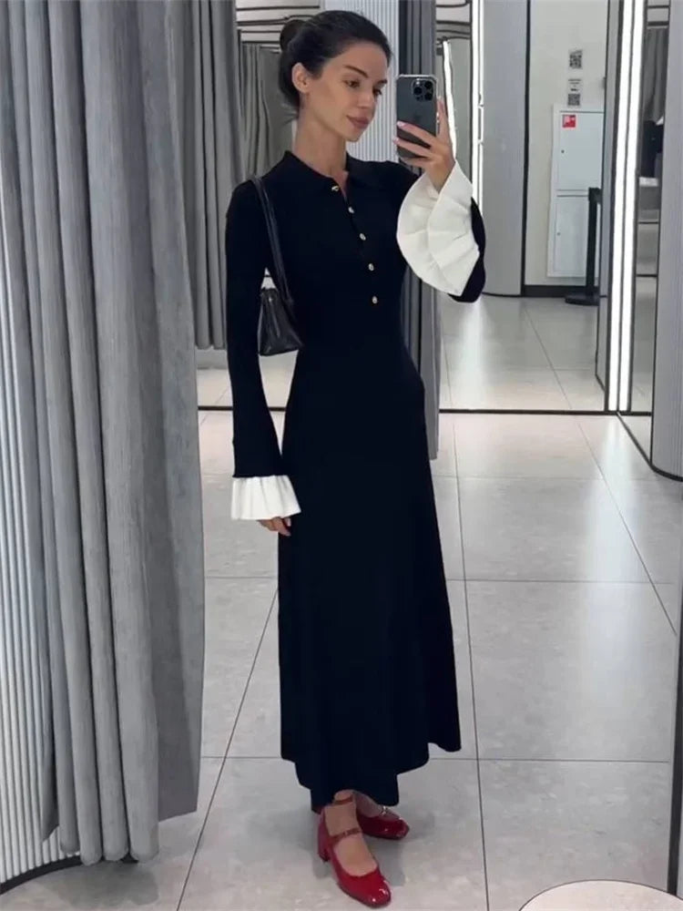 Evandra Contrast Collar Maxi Dress