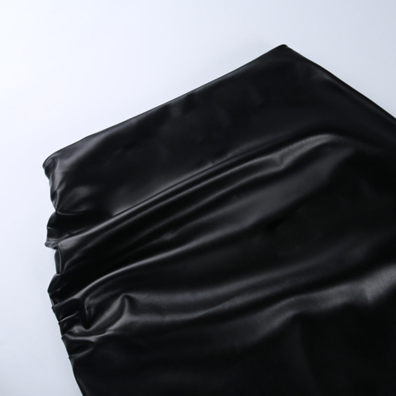 Sculpted High-Waist PU Leather Midi