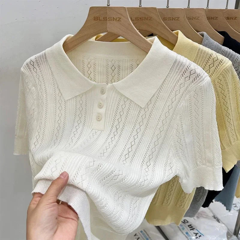 The Maelis Knit Top – Hollowed Knit Polo
