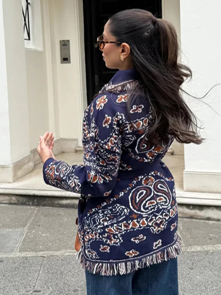 The Seralyn Cardigan – Vintage Pattern Knit with Lace-Up Front