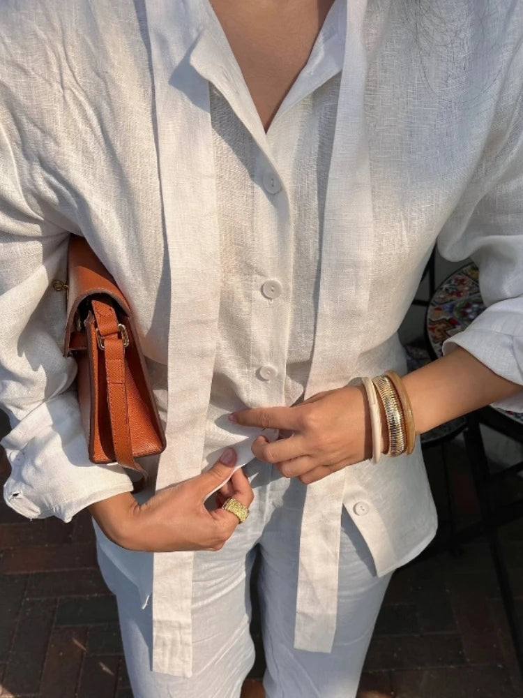 The Sabine Perspective Lace-Tie Blouse