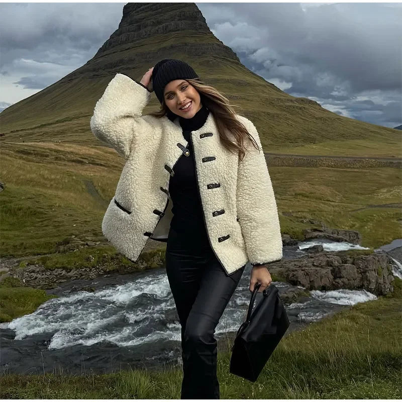 Cozy Contrast Wool Blend Coat