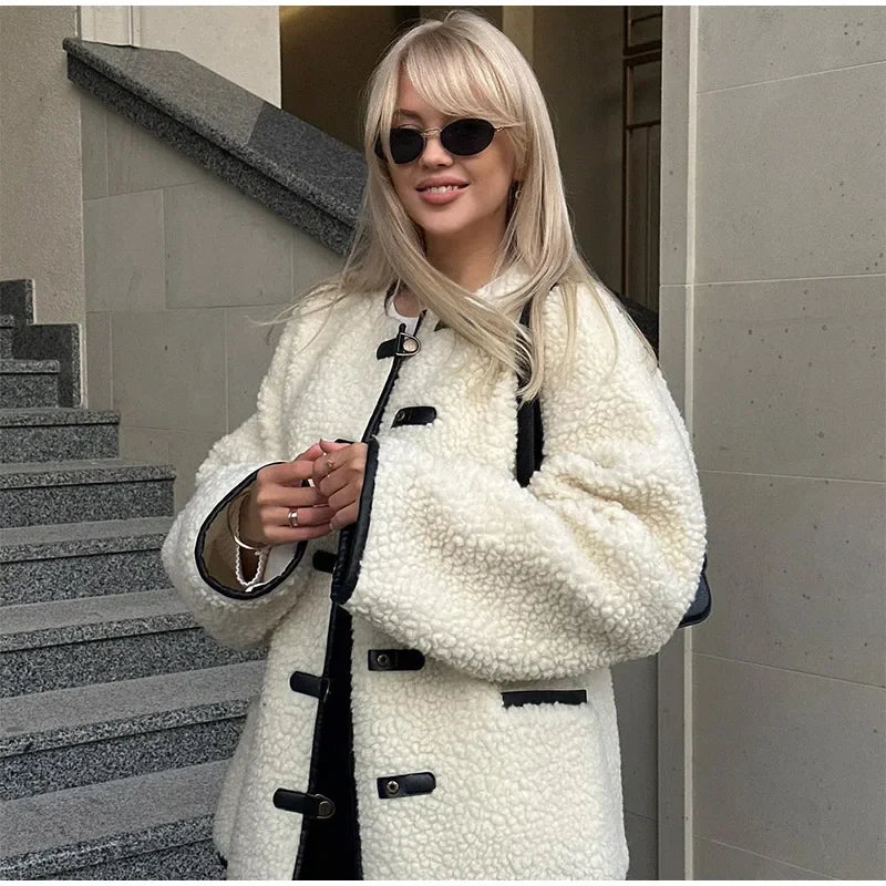Cozy Contrast Wool Blend Coat