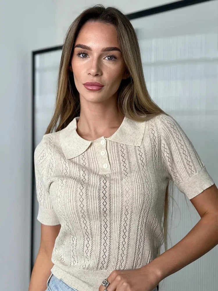 The Maelis Knit Top – Hollowed Knit Polo