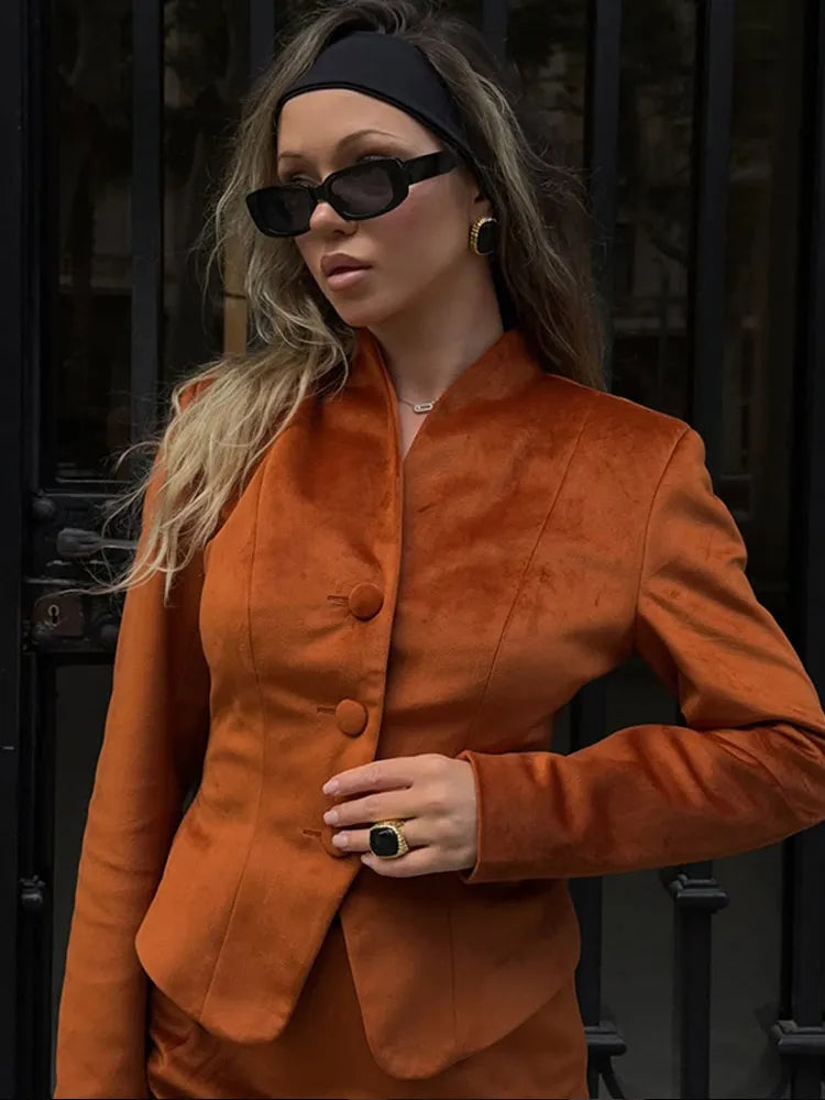 The Amorette Jacket – Tailored V-Neck Jacket with Defined Waist