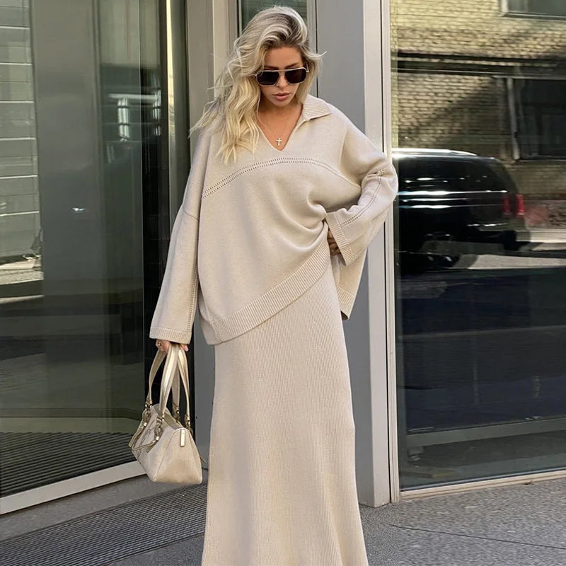 The Maelis Ensemble – Flowing Knit Top & Maxi Skirt