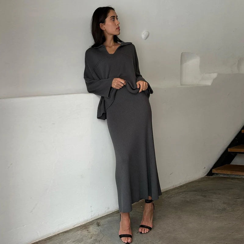 The Maelis Ensemble – Flowing Knit Top & Maxi Skirt