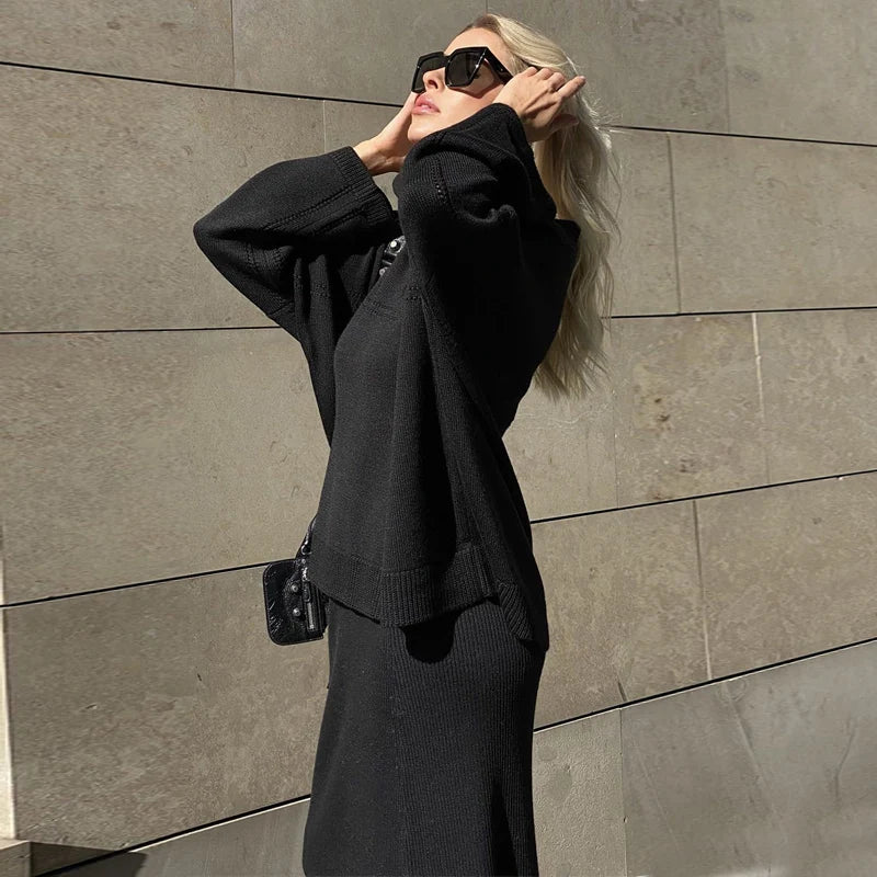 The Maelis Ensemble – Flowing Knit Top & Maxi Skirt