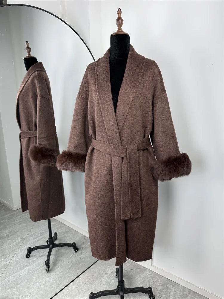 The Anastelle Fox Trim Wool Overcoat